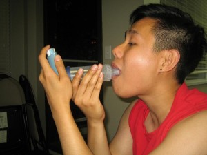 Using a asthma inhaler